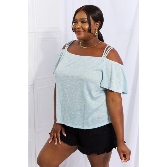 Culture Code On The Move Full Size Off The Shoulder Flare Sleeve Top In Ice Blue - Picture 3 of 10